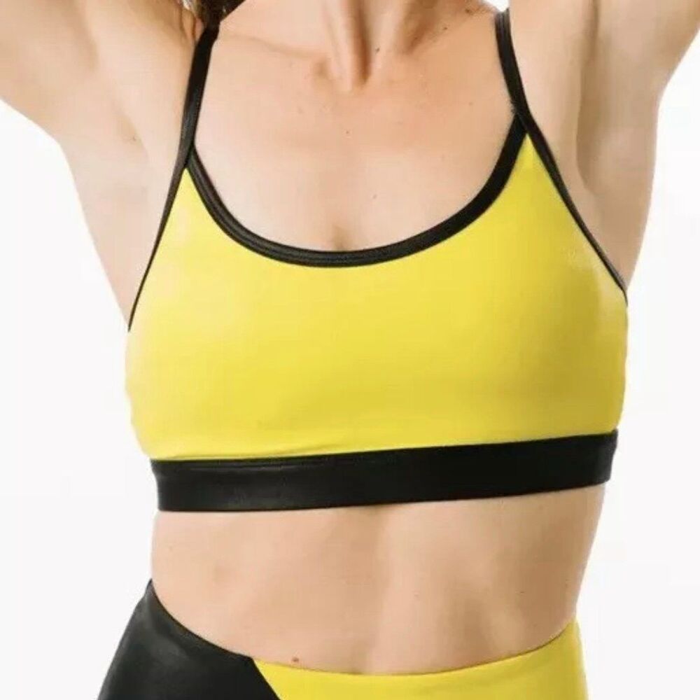 Zyia Active Light & Tight Metallic Neon Yellow Adjustable Strap Sports Bra L
